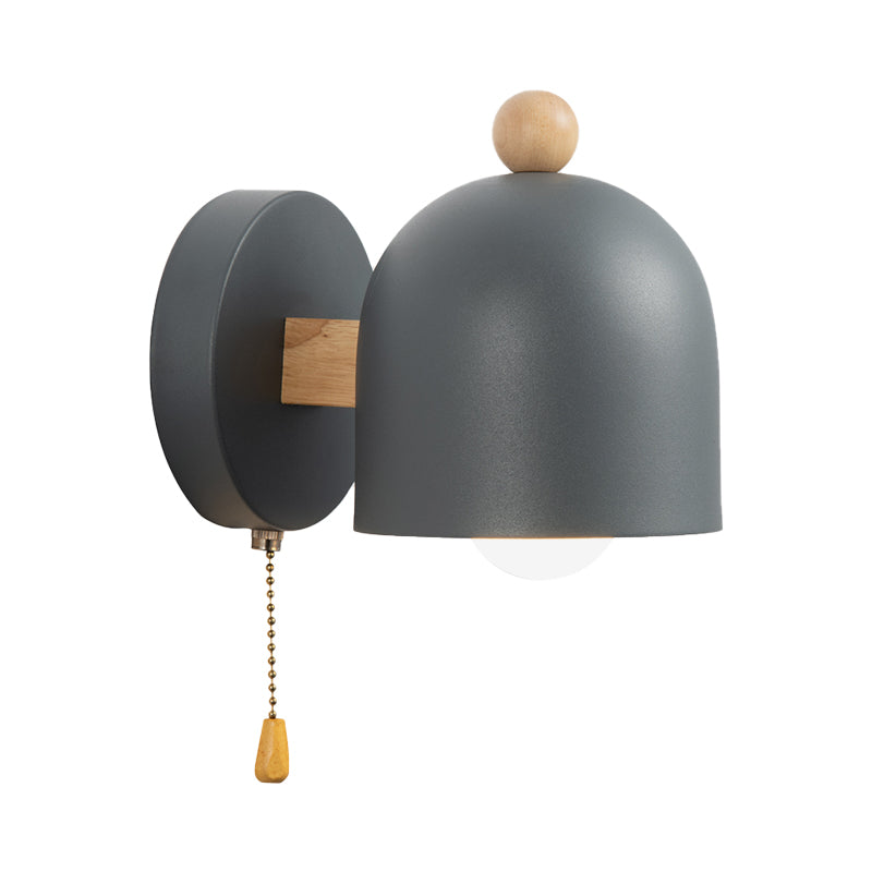 Clara Nordic Dome Pull Chain Wall Lamp Grey Wood
