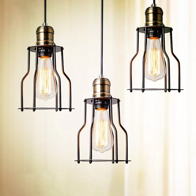 Émilie Caged Warehouse Pendant Light Black Industrial