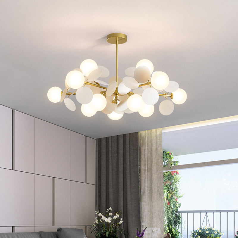 Élise Brass Sphere Chandelier with Milky Glass & Multi-Circle Design