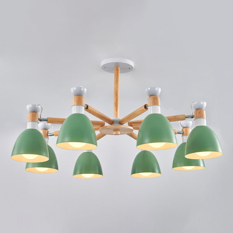 Émilie Macaron Bell Chandelier with Wooden Rod Pendant