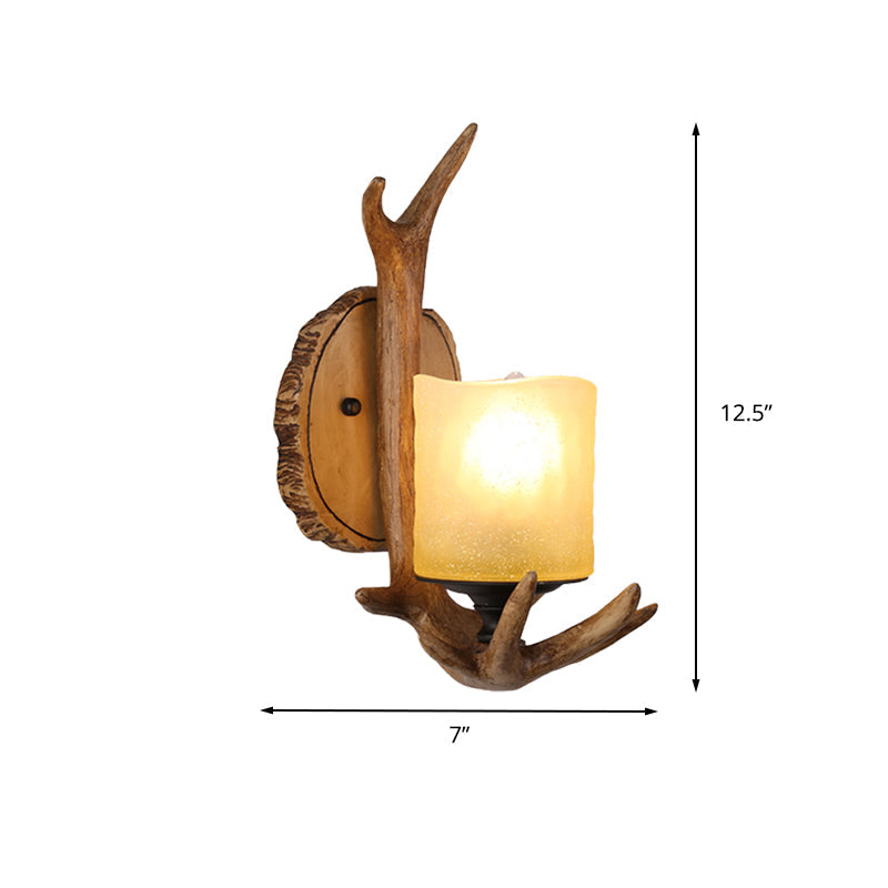 Aimée Rustic Antler Wall Sconce Wood & Frosted Glass