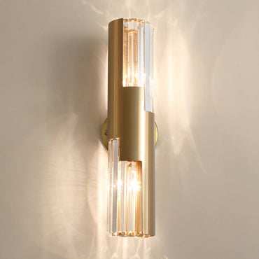 Amandine Minimalist Pole Wall Sconce 2-Head K9 Crystal Gold