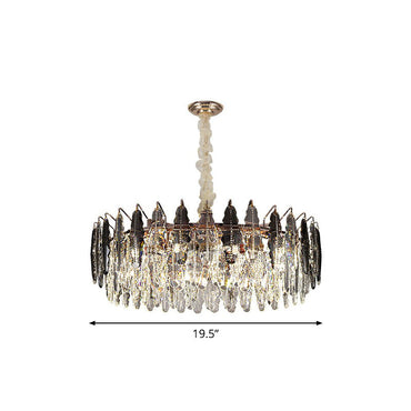 Camille Crystal Leaf Round Chandelier 9 Light Smoke Gray