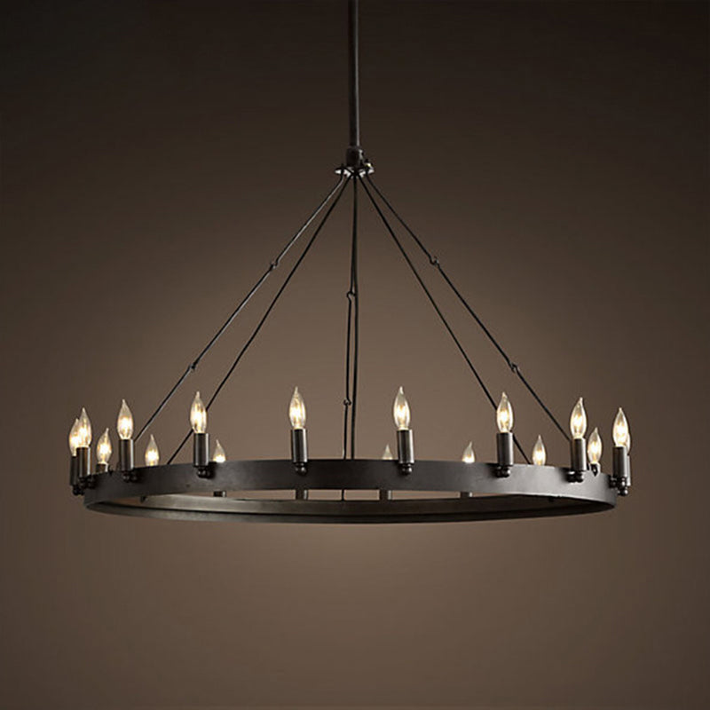Camille Industrial Black Circle Chandelier 12/18-Light Pendant