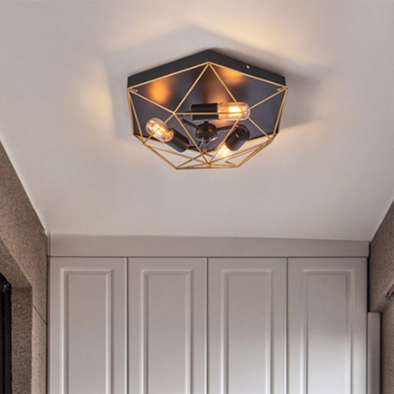 Aurélie Industrial Geometric Black Metal Flush Ceiling Light