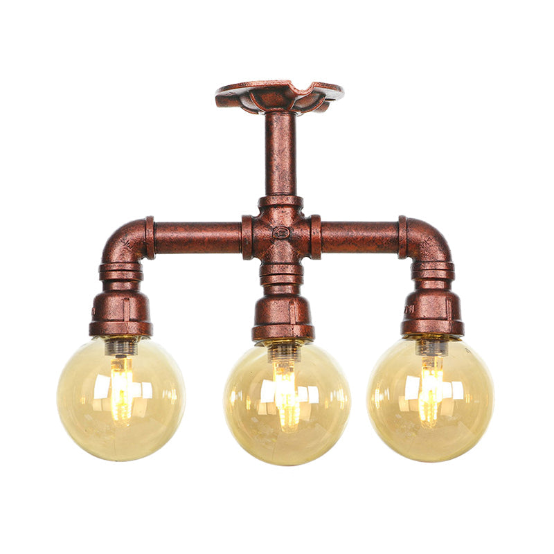 Sophie Amber Glass Copper Semi Flush Ceiling Light