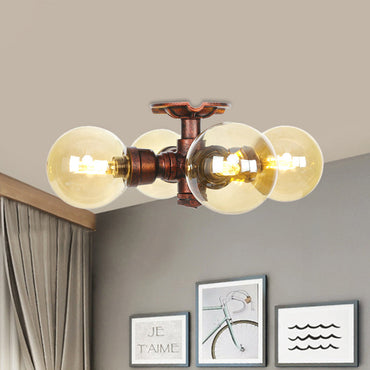 Sophie Amber Glass Copper Semi Flush Ceiling Light