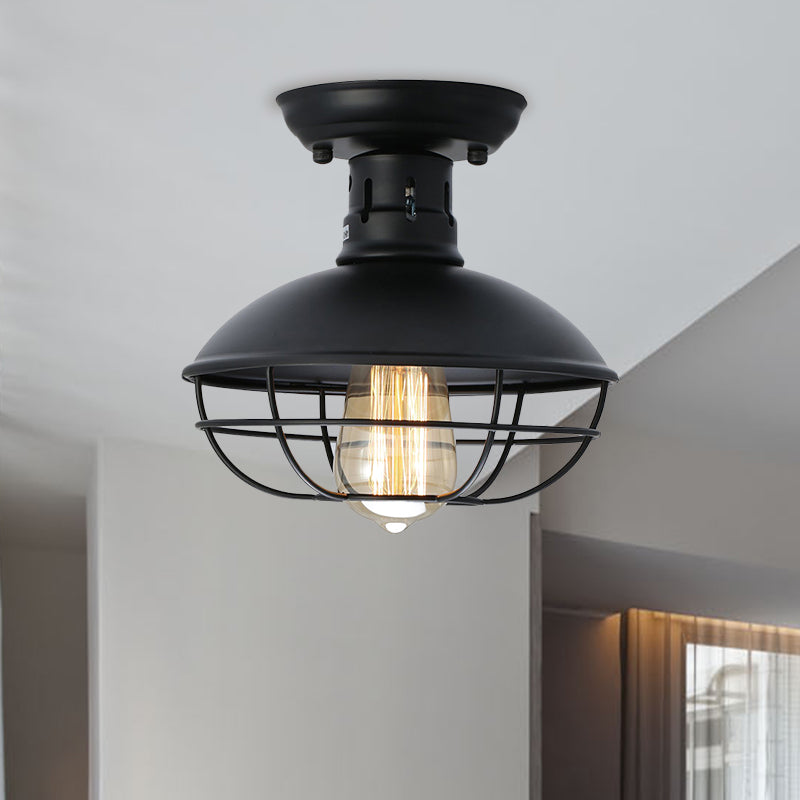 Juliette Farmhouse Black Cage Semi Flush Ceiling Light