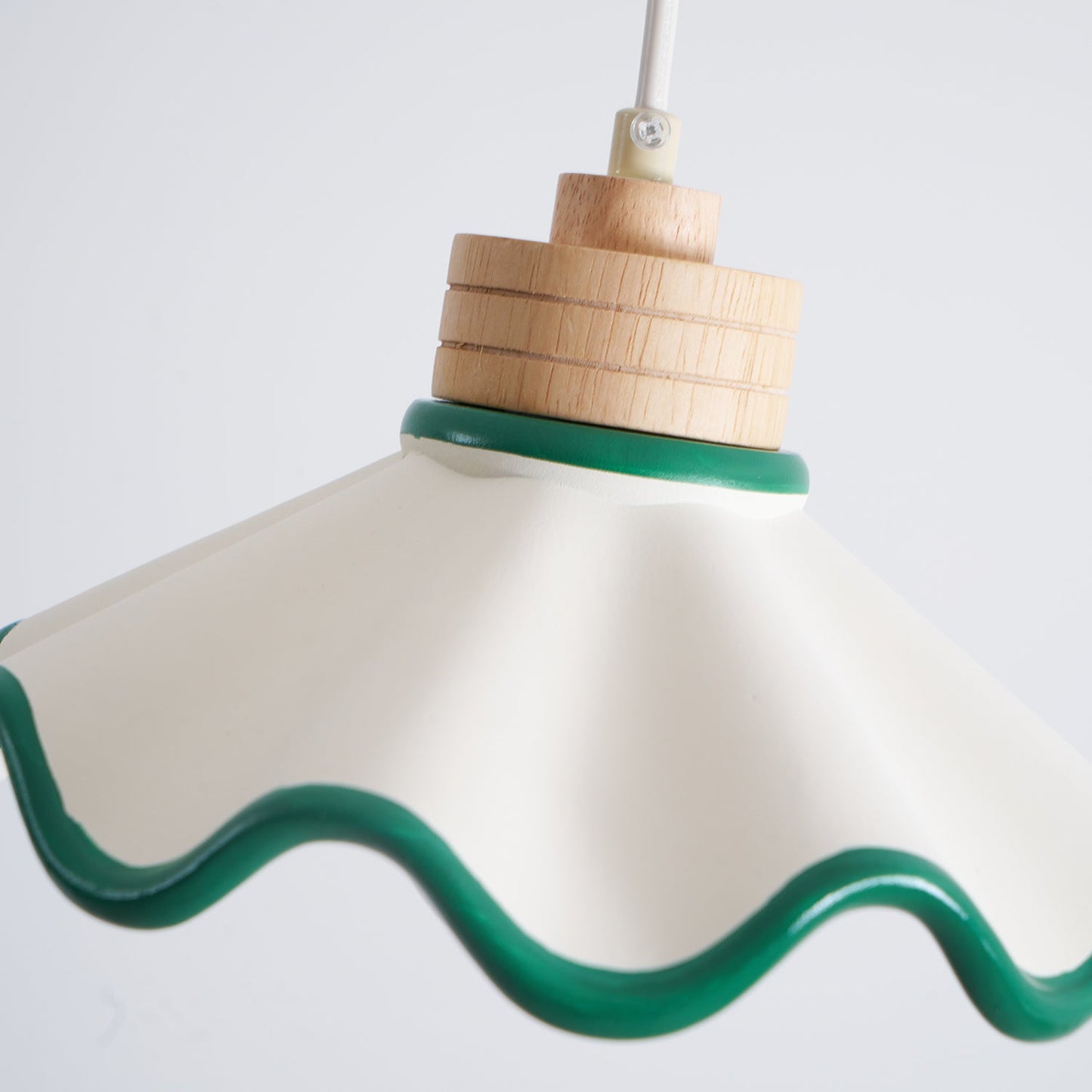 Juliette Pendant Lamp, Scalloped Resin Shade with Wood Accent
