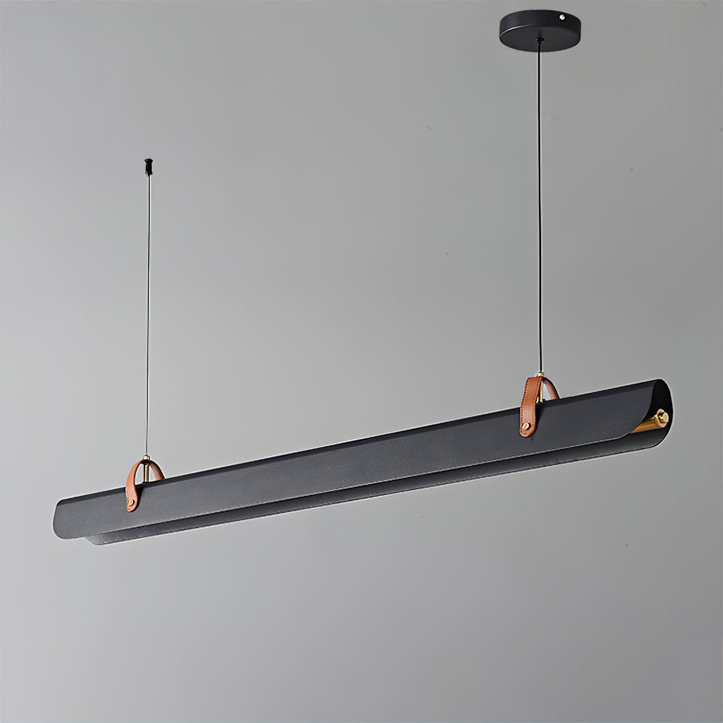 Étienne Linear Chandelier, Leather Strap LED with Metal Frame