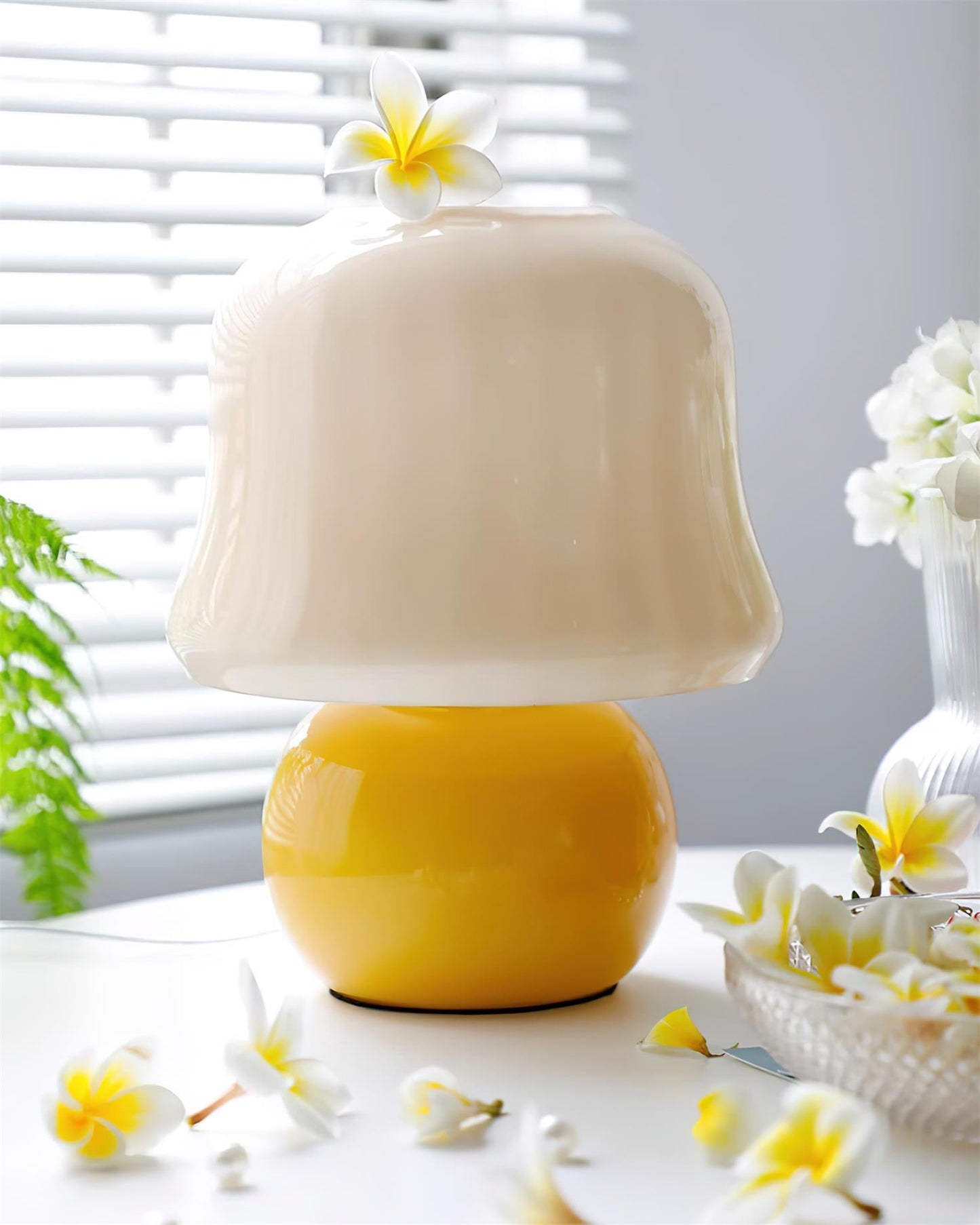 Giulia Cream Mushroom Table Lamp with Enamel Glass Shade