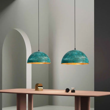 Élise Industrial Gleamer Teal Brass Pendant Light