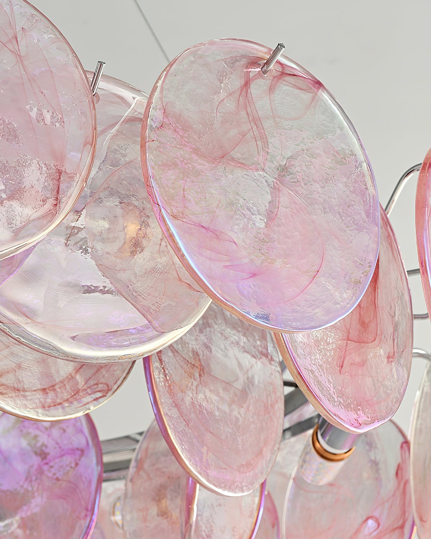 Éloise Glass Chandelier, Cascading Pink Murano-Style Discs with Metal Frame