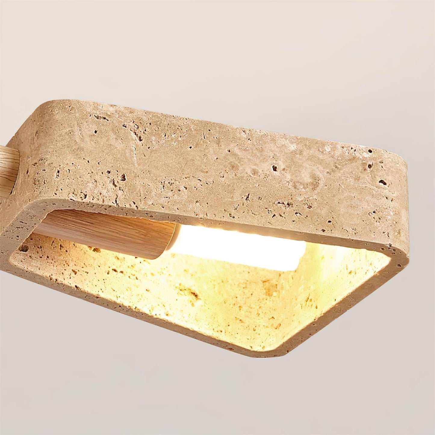 Elodie Stone Chandelier, Travertine Shades with Wooden Frame