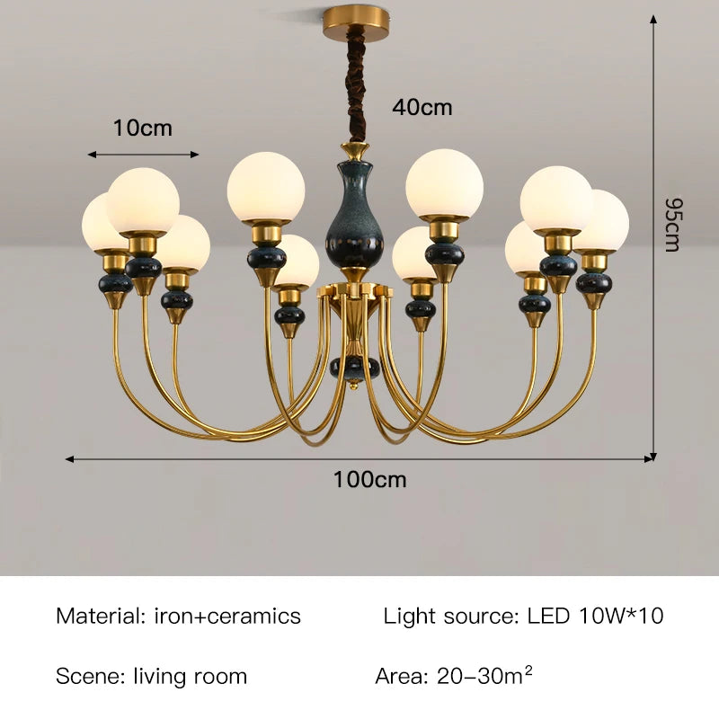 Geneviève Retro Gold Ceramic Chandelier