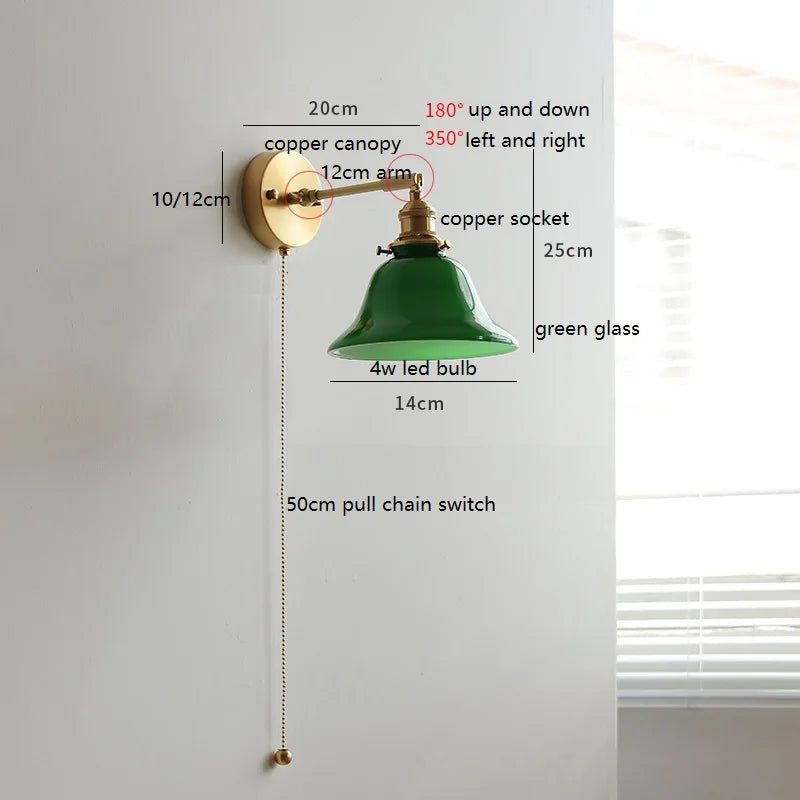 Émilie Rotating Glass Wall Lamp Pull Chain