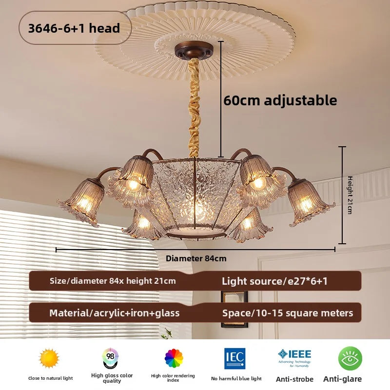 Vintage Flower Glass LED Pendant Chandelier