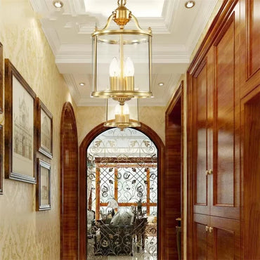 American Country Bronze and Glass Pendant Lamp for Living and Dining Rooms