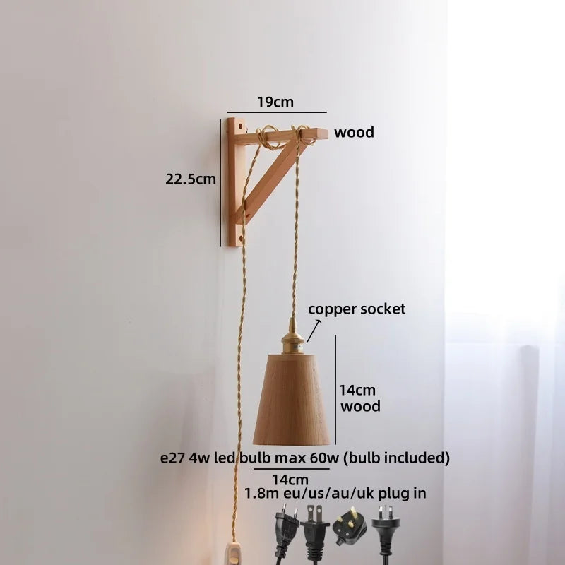 Élodie Nordic Ceramic Wood LED Wall Lamp E27 Plug