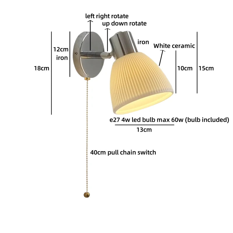 Élodie White Ceramic Iron LED Wall Lamp Switch Nordic