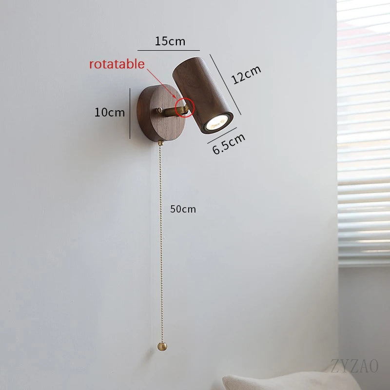 Camille Retro Walnut Wood Adjustable LED Wall Spotlight Lamp