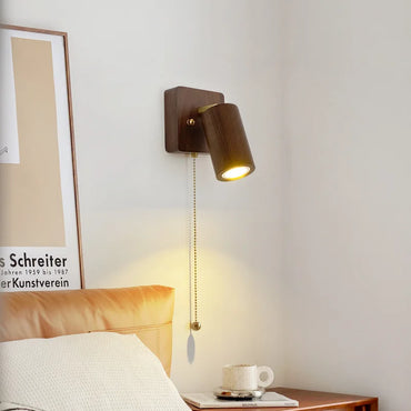 Camille Retro Walnut Wood Adjustable LED Wall Spotlight Lamp
