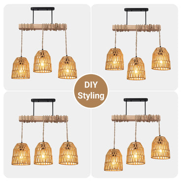 Élise Boho Rattan Ceiling Chandelier E27 Handwoven Flush Mount Light