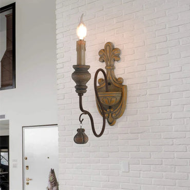 Sophie French Country Wood Iron Wall Lamp E14 Vintage Sconce