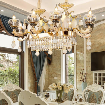 Natural Crystal Copper Pendant Chandelier for Duplex Villa Interiors