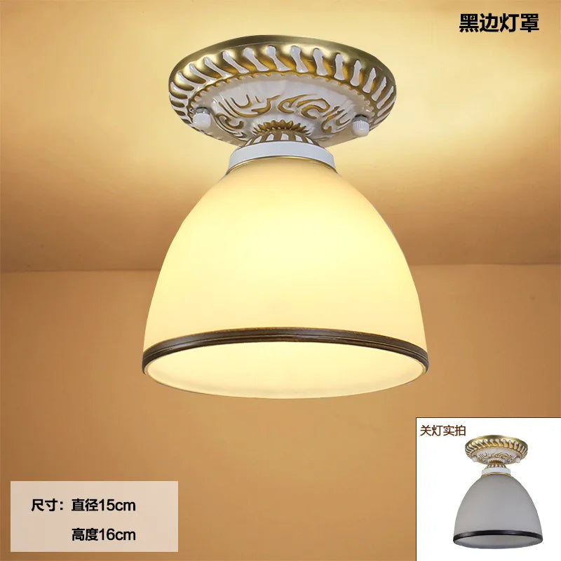 Camille Retro Glass Ceiling Light Ivory E27 Hallway Lamp