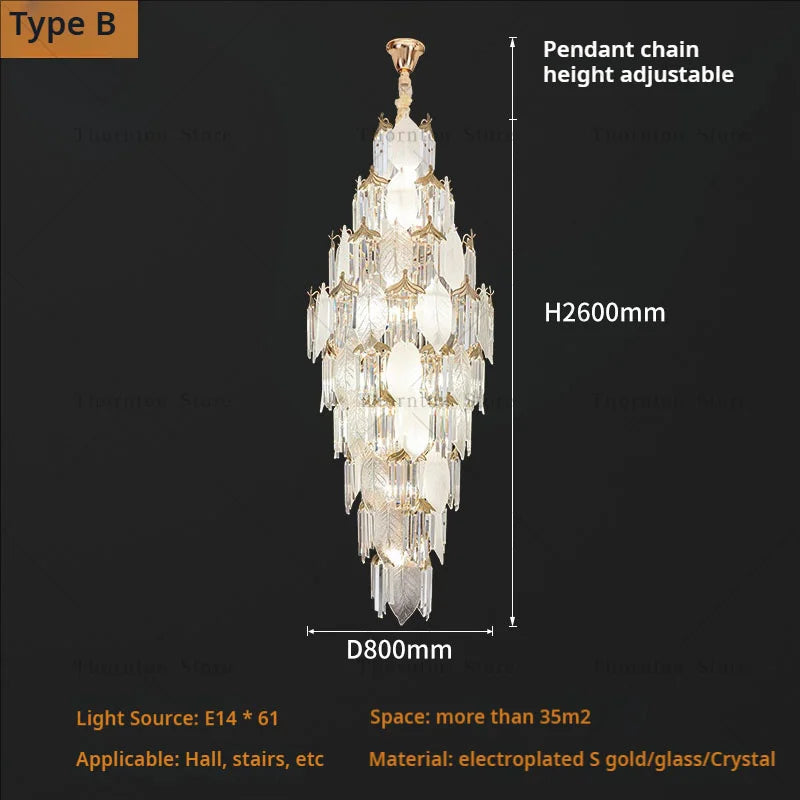 Leaf Style Crystal Chandelier for Duplex Villa and Staircase