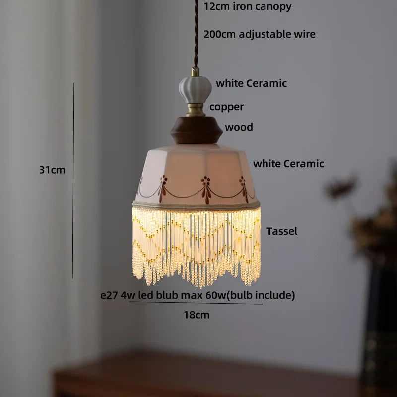 Élise Rose Flower Ceramic LED Pendant Lamp Nordic Wood
