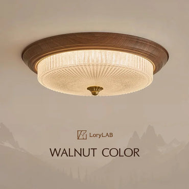 Juliette Walnut Art Deco Etched Glass Ceiling Light