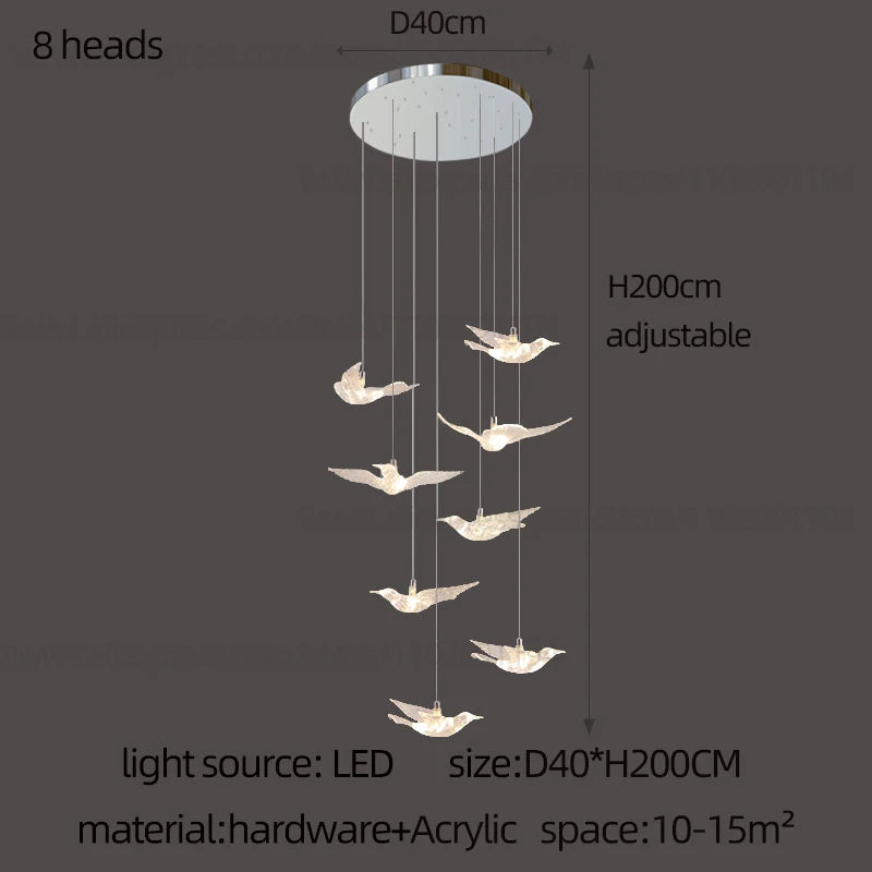 Delphine Swallow Bird LED Staircase Pendant Chandelier