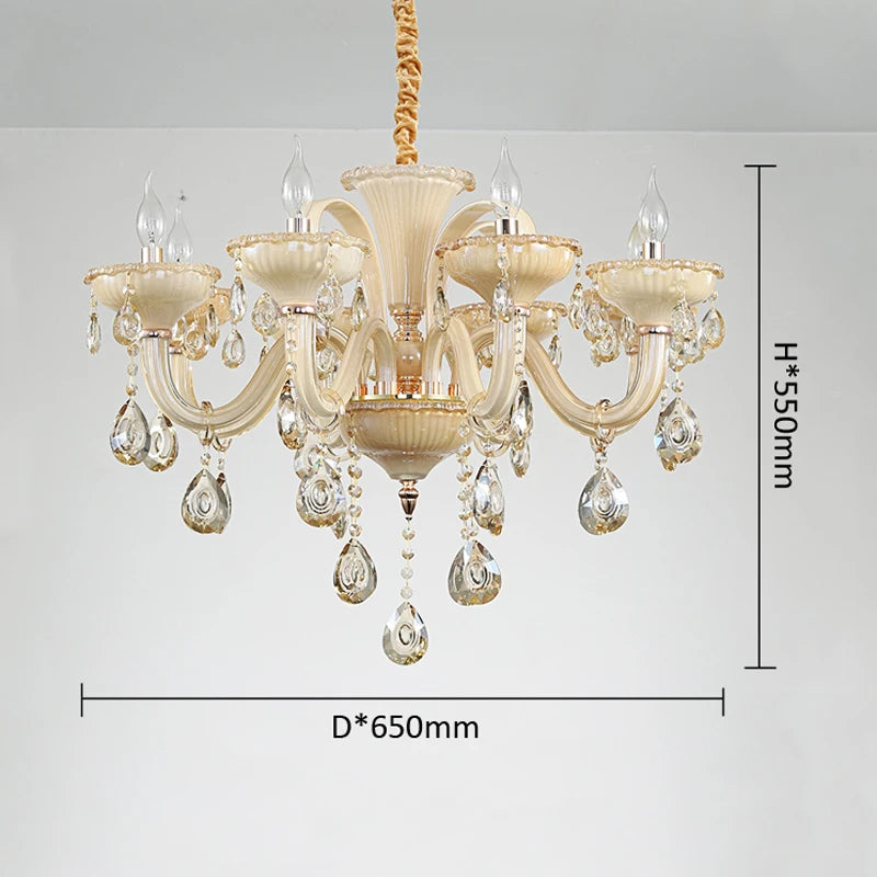 French Luxury Home Decoration Room Champagne White Chandelier European Villa Hotel Hall Restaurant E14 Crystal Pendent Lights