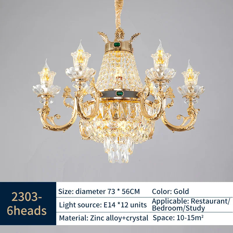 Gold Crystal Candle Chandelier for Duplex Villa and Hotel Lobby