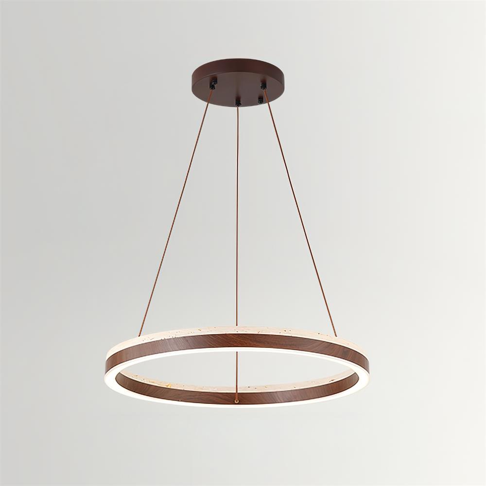 Aurélien Ring Chandelier, Travertine and Wood LED Design