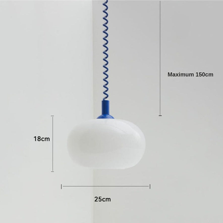 Camille LED-Pendelleuchte mit einziehbarer Feder und weißem Glas, modernes Design