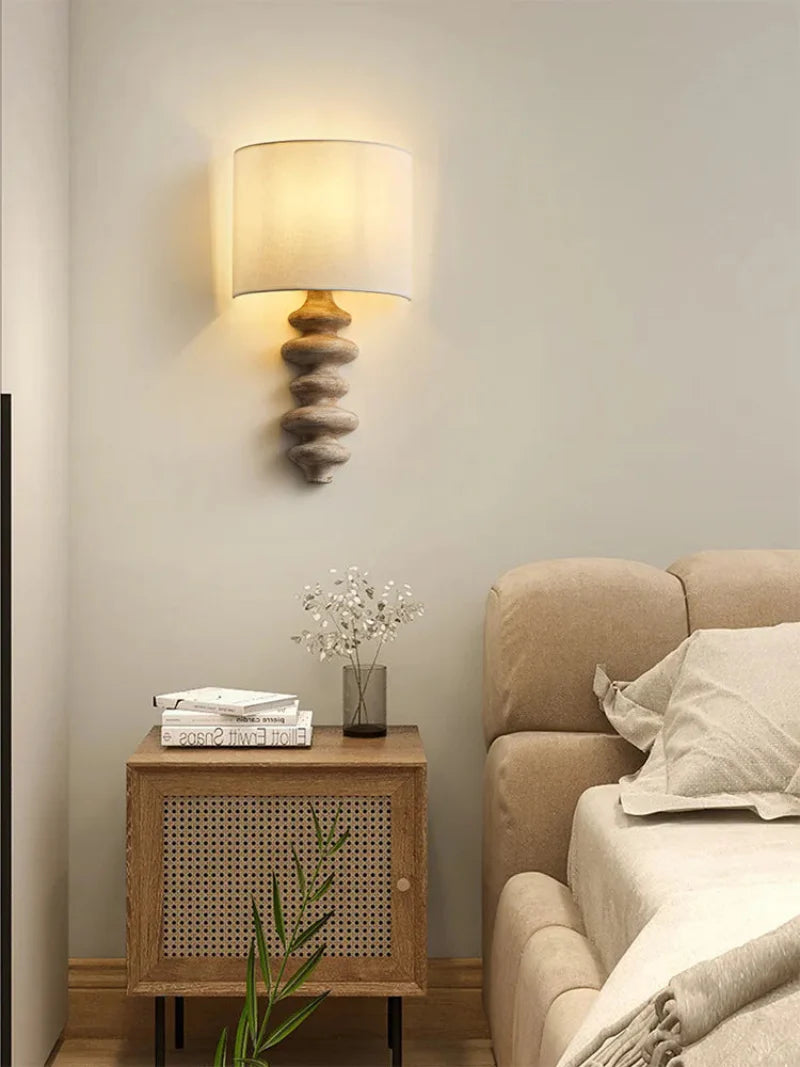 Élise Wood Spiral Wall Lamp Fabric Shade Modern Sconce Light