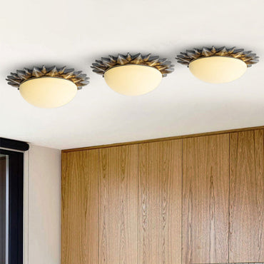 Geneviève Vintage Sunburst Opal Glass Flush Ceiling Light