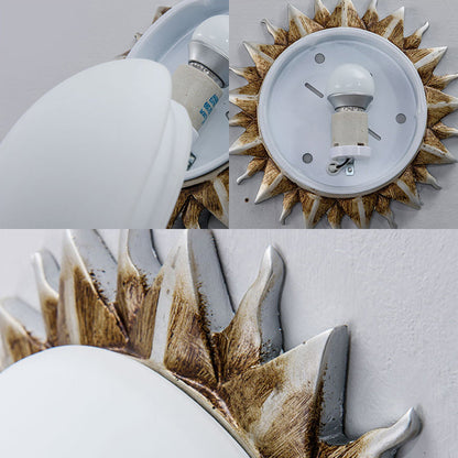 Geneviève Vintage Sunburst Opal Glass Flush Ceiling Light