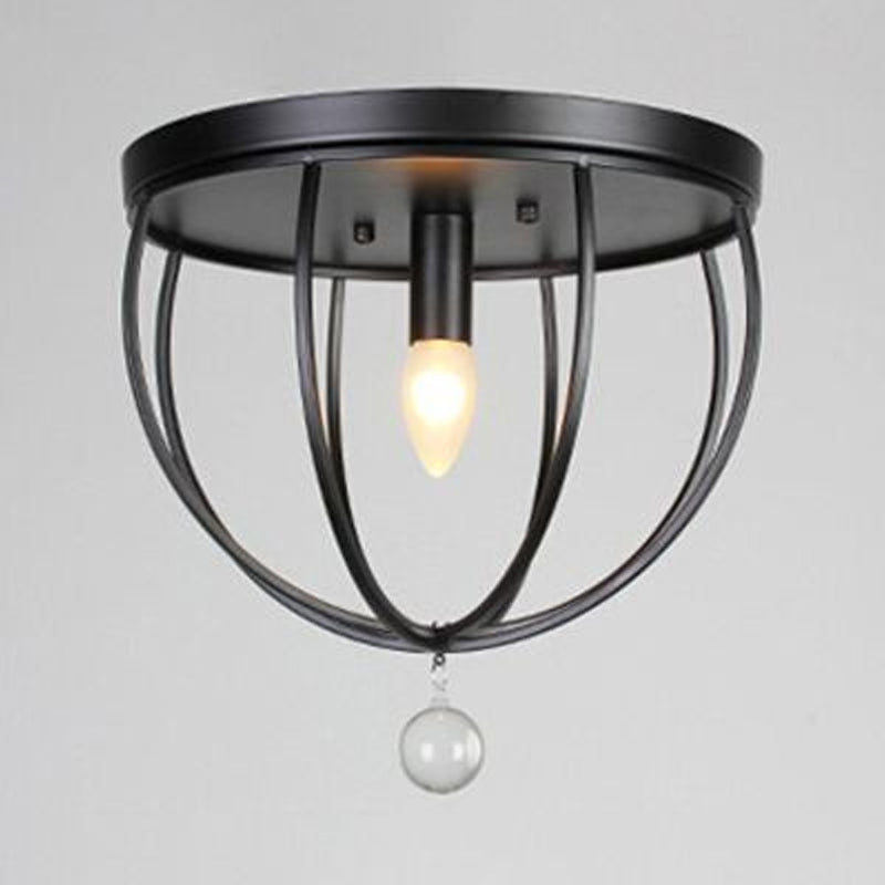 Madeleine Industrial Wire Cage Crystal Flush Ceiling Light
