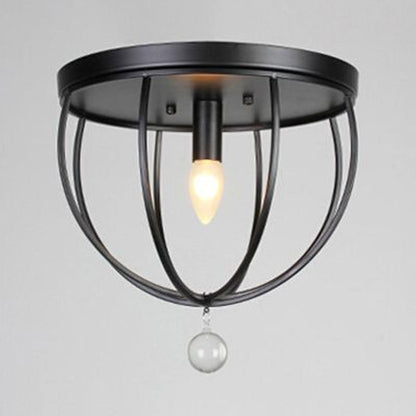 Madeleine Industrial Wire Cage Crystal Flush Ceiling Light