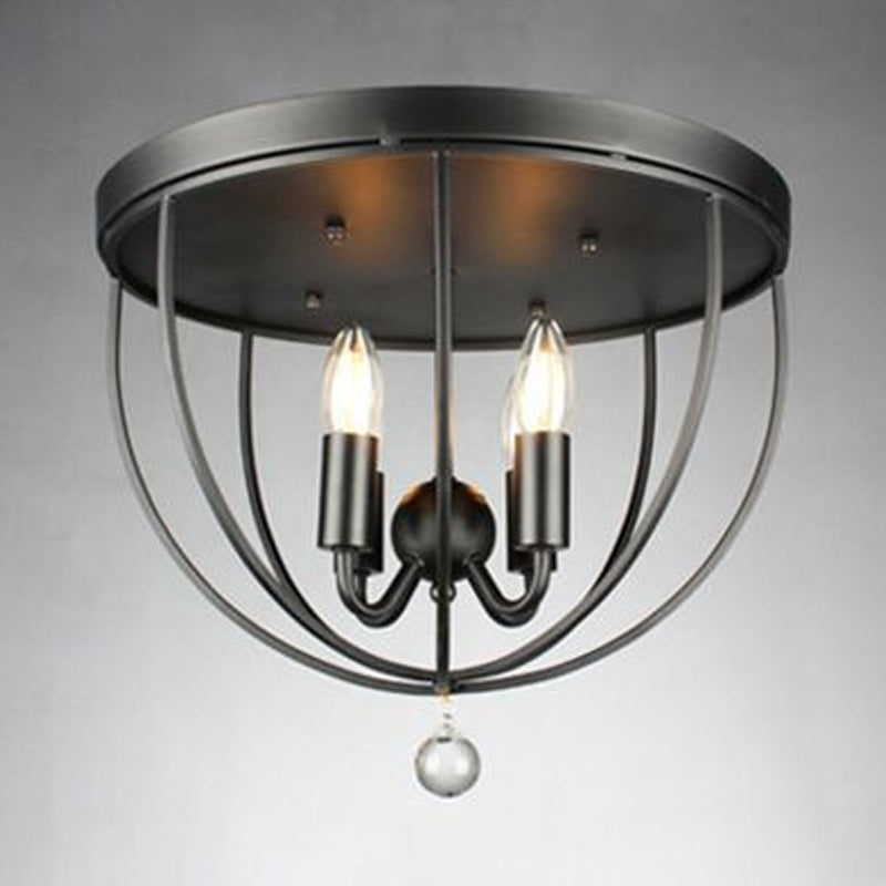 Madeleine Industrial Wire Cage Crystal Flush Ceiling Light