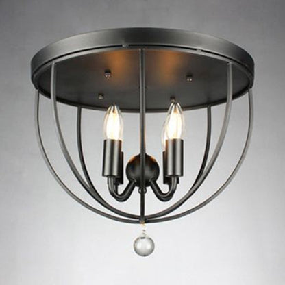 Madeleine Industrial Wire Cage Crystal Flush Ceiling Light