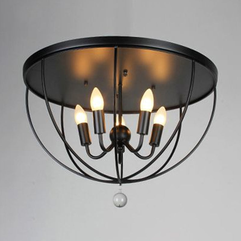 Madeleine Industrial Wire Cage Crystal Flush Ceiling Light