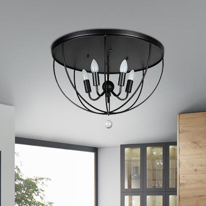 Madeleine Industrial Wire Cage Crystal Flush Ceiling Light