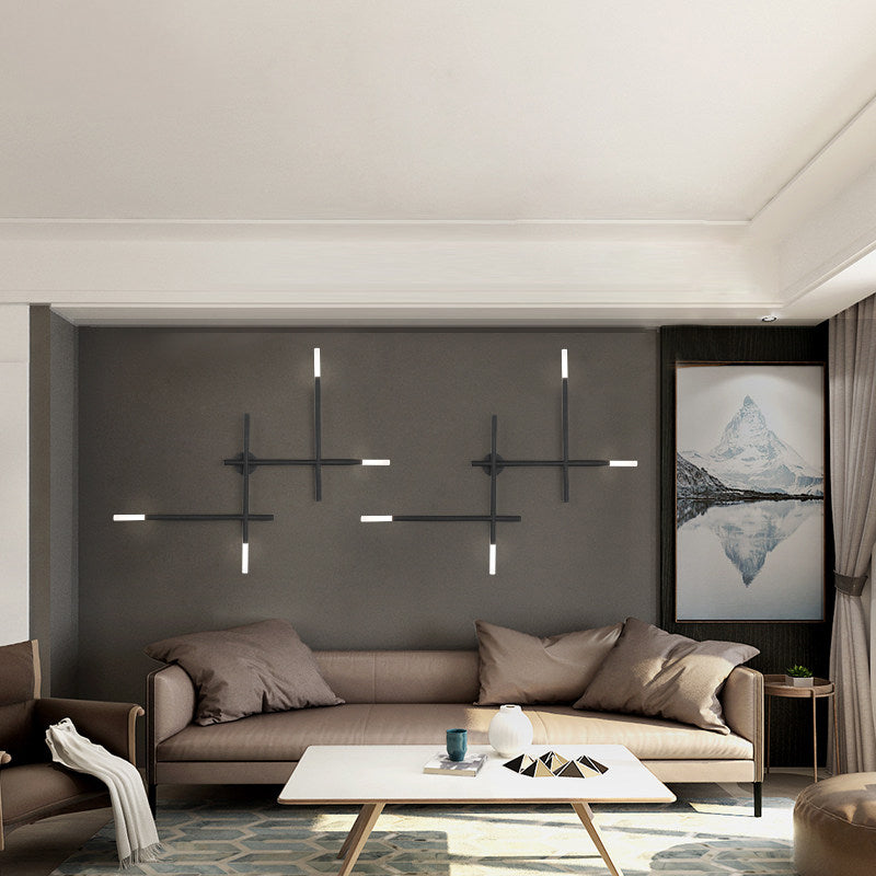 Camille Crossed Lines Wall Lamp with Black/Gold Finish and 4 LEDs