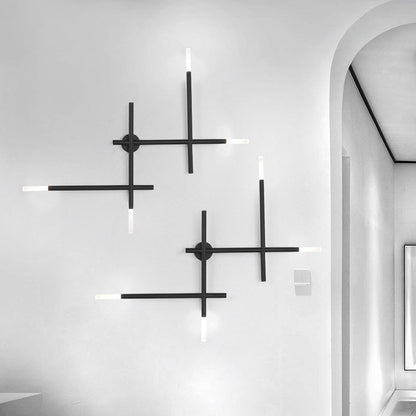 Camille Crossed Lines Wall Lamp with Black/Gold Finish and 4 LEDs