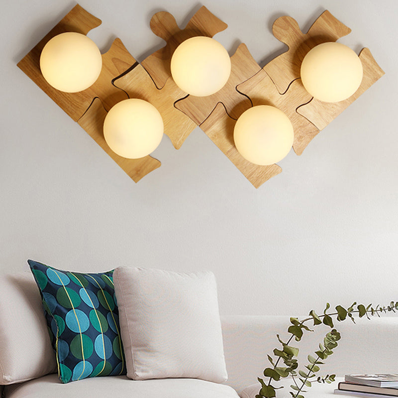 Amélie Wooden Orb Glass Wall Light Sconce